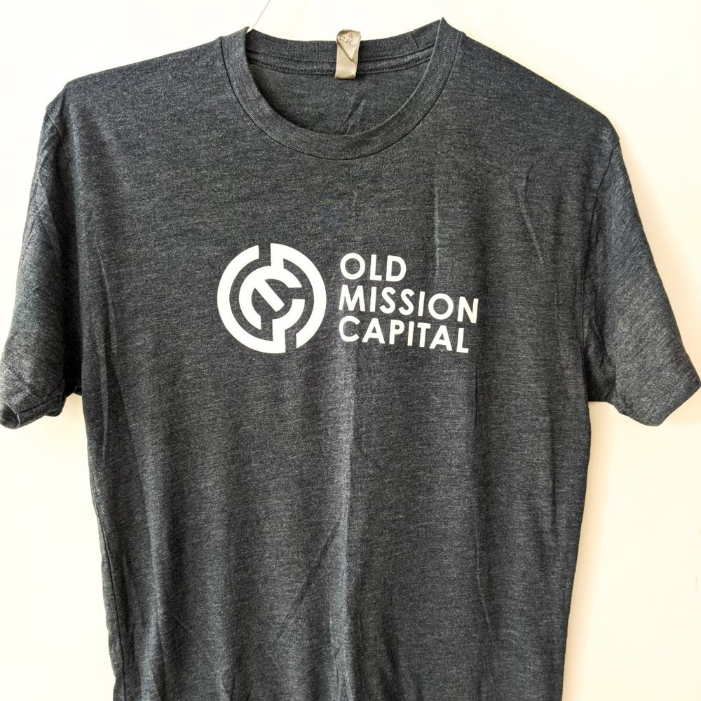 Official Old Mission Capital FinTech Logo Gray T-Shirt Next Level Tee - Medium M